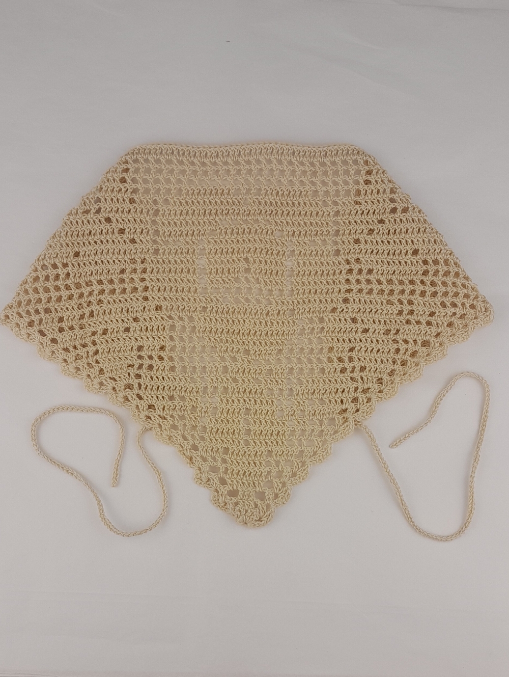 Handcrafted Cream Crochet Rose Filet Head Kerchief Bandana Tie Back - Picture 4 of 6